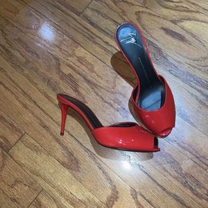 Giuseppe Zanotti shoes Kitten Heel Mule Pumps red patent leather 37.5 US 7.5